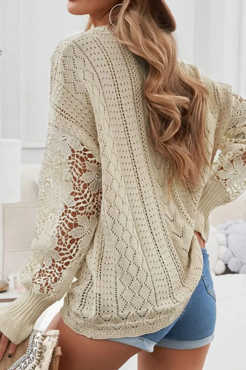 Long Sleeve Round Neck Openwork Sweater
