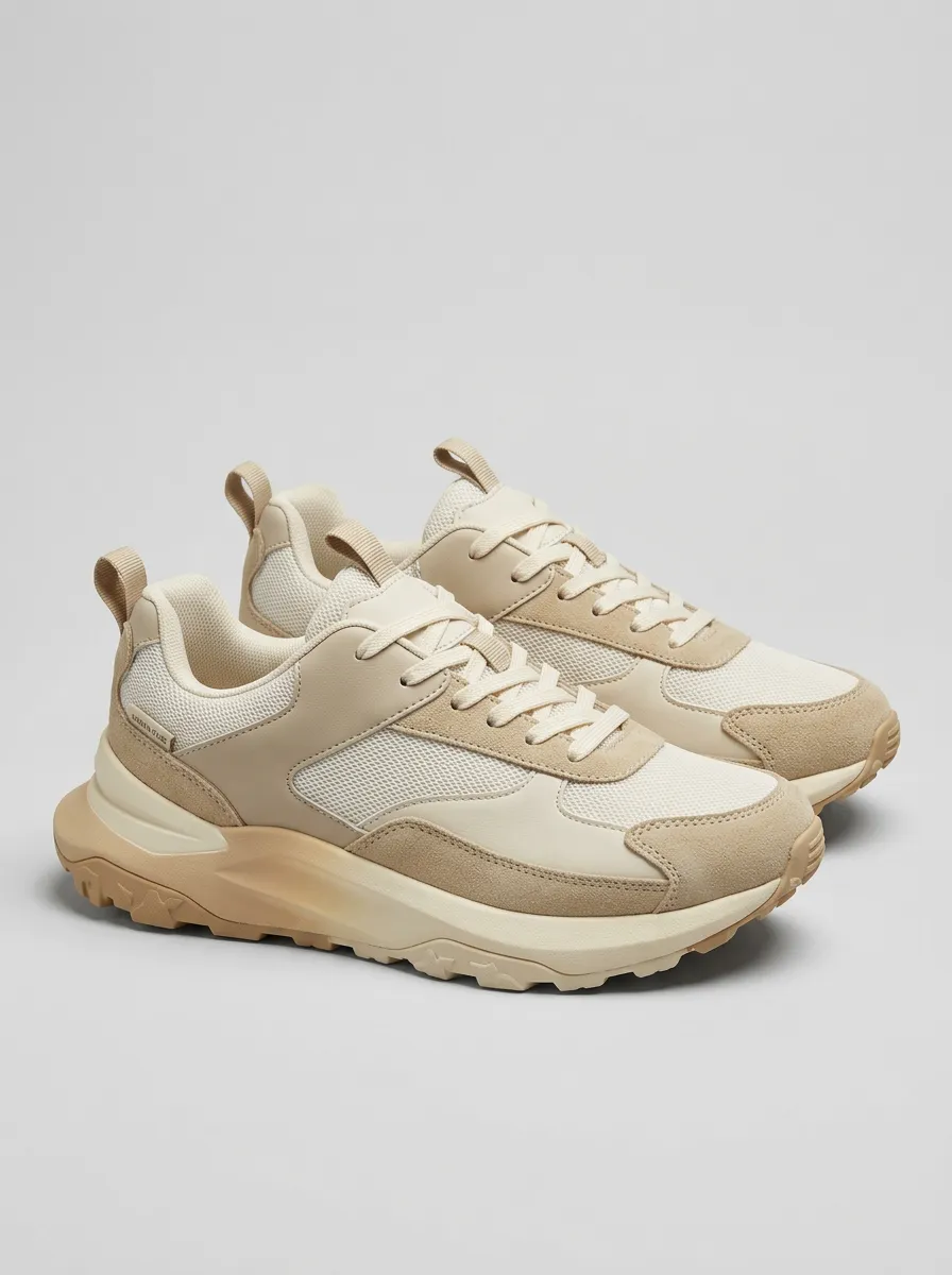 Casual Style Suede-Panel Mesh-Panel Casual Sneakers