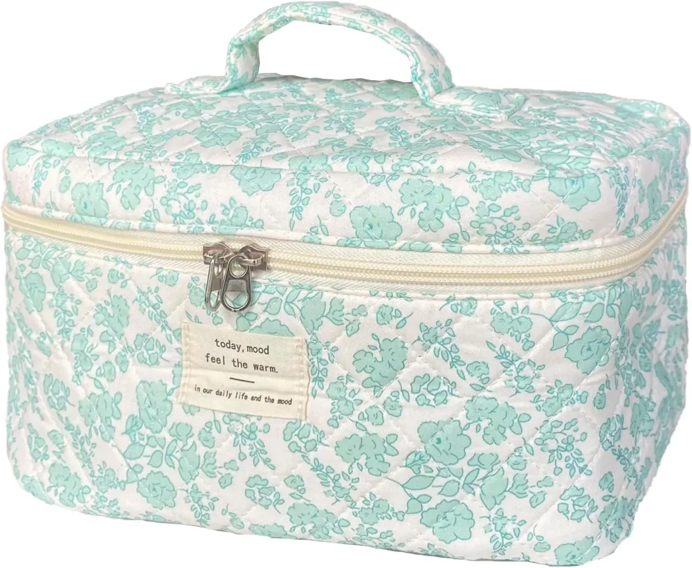 Quilted Floral Travel Makeup Bag