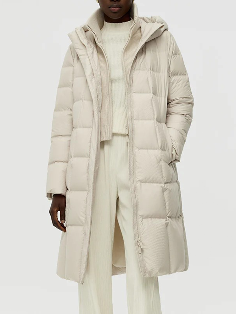 Patchwork Hooded Long Goose Down Coat