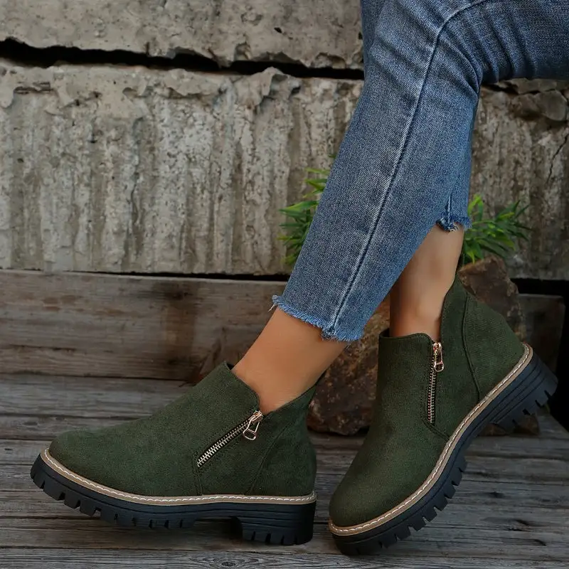 Pull On Buckle Strap Ankle Boots