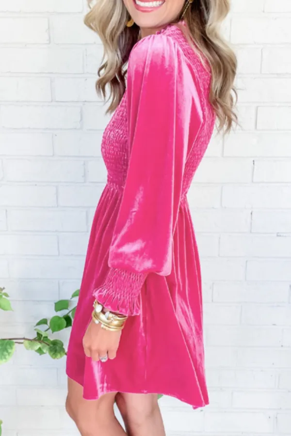 Street Ready Smocked Velvet Look Mini Dress