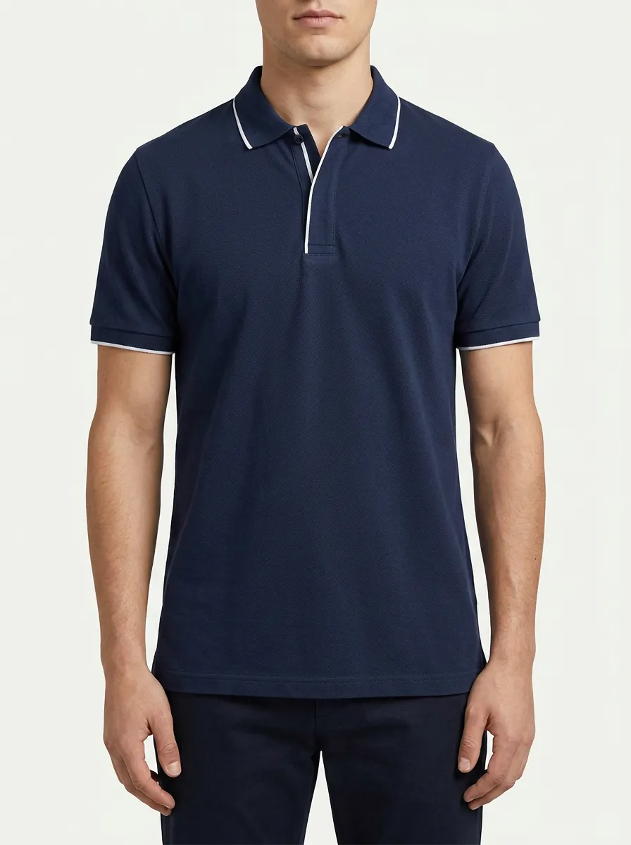 Men's Classic Smart Casual Contrast Trim Printed Polo Shirt
