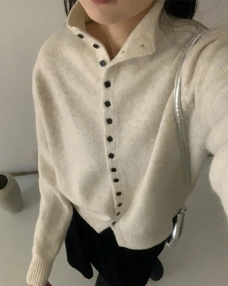 Polyester-Blend Button-Front Cardigan