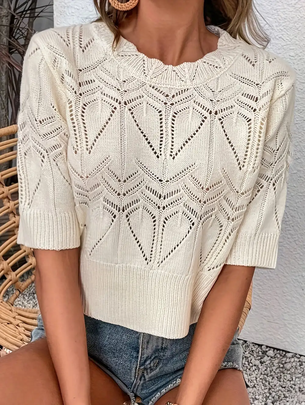 Crochet Short Sleeve Knit Top