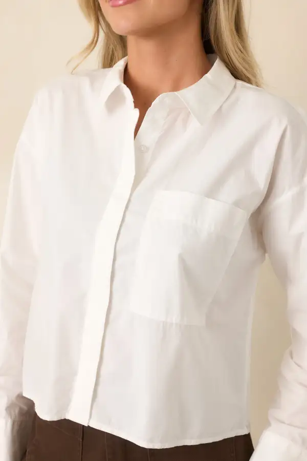Button-Up Long-Sleeve Cropped Collared Shirt