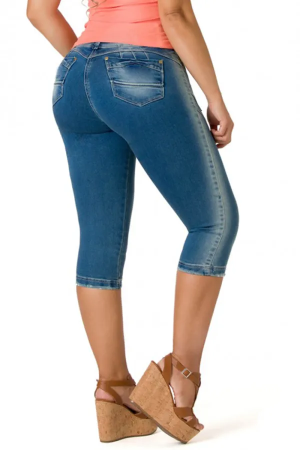 Zipper Mid Waist Capris Skinny Jeans