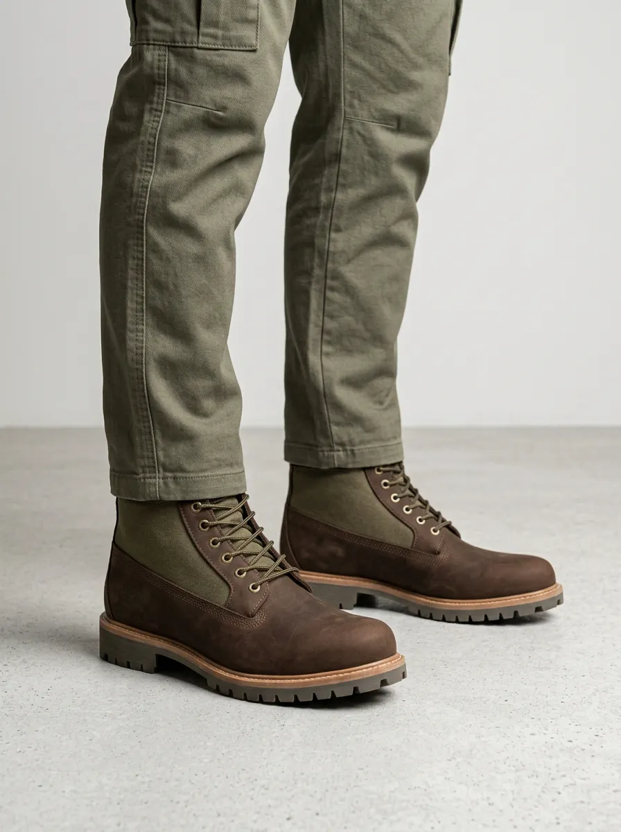 Unisex Leather Canvas Lace-Up Work Boots