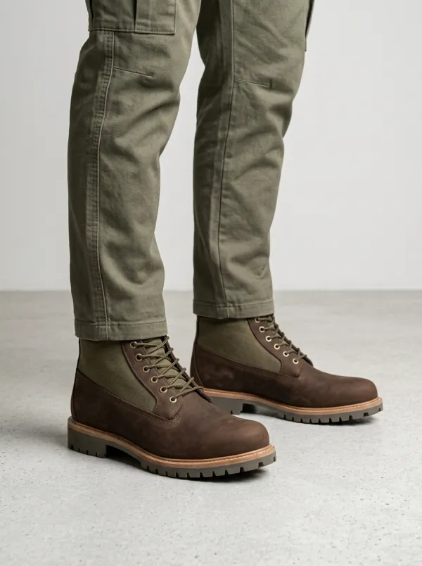 Unisex Leather Canvas Lace-Up Work Boots