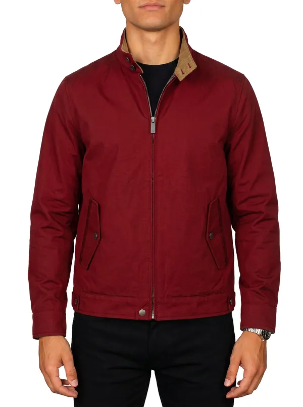 Men's Navy Casual Corduroy Collar Zip-up Jacket