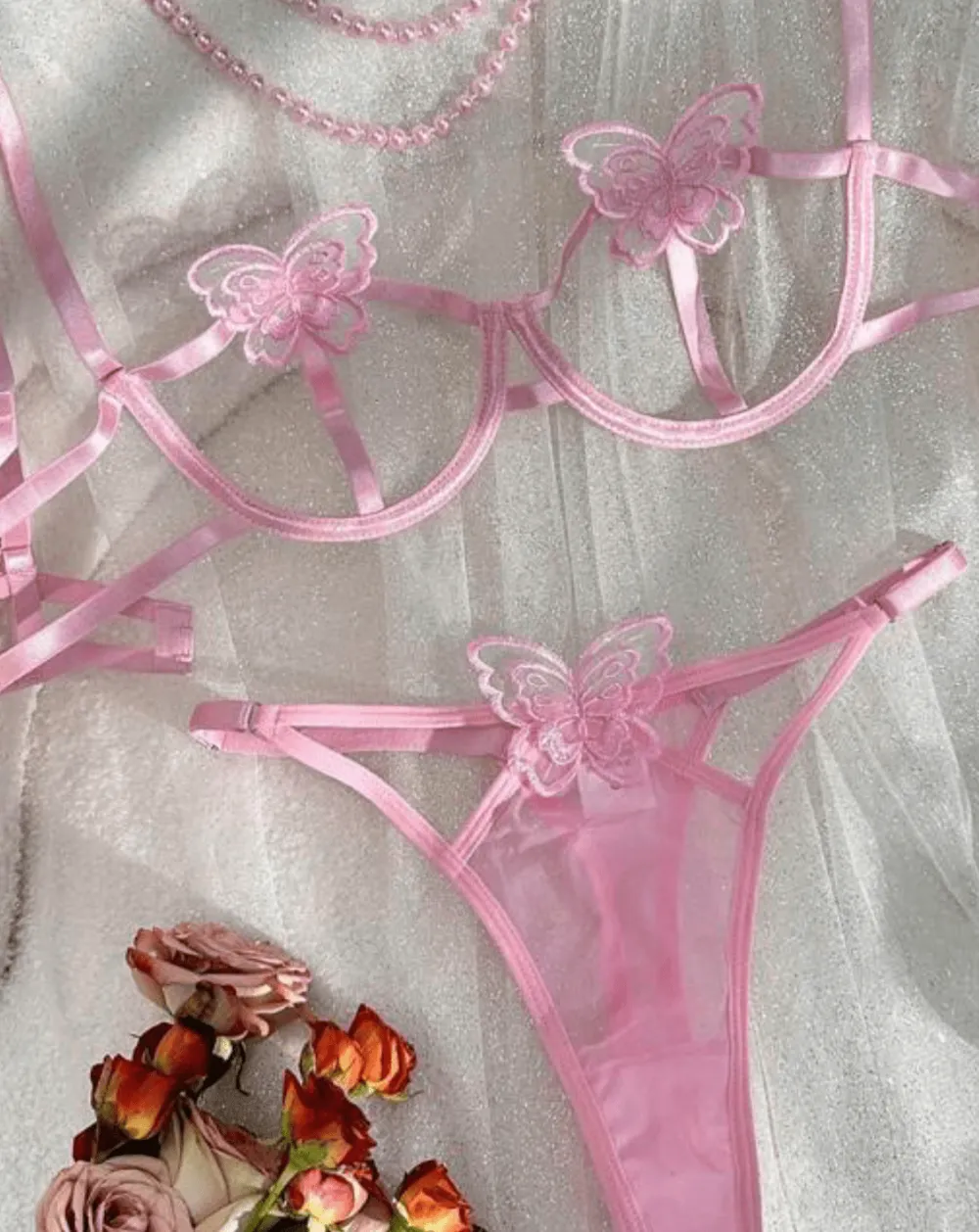Delicate Butterfly Embroidered Lingerie Set