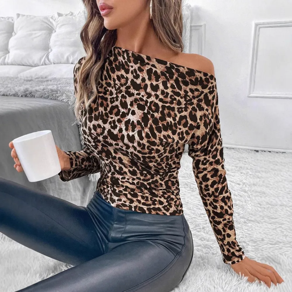 Pleated Leopard Sleeve Blouse