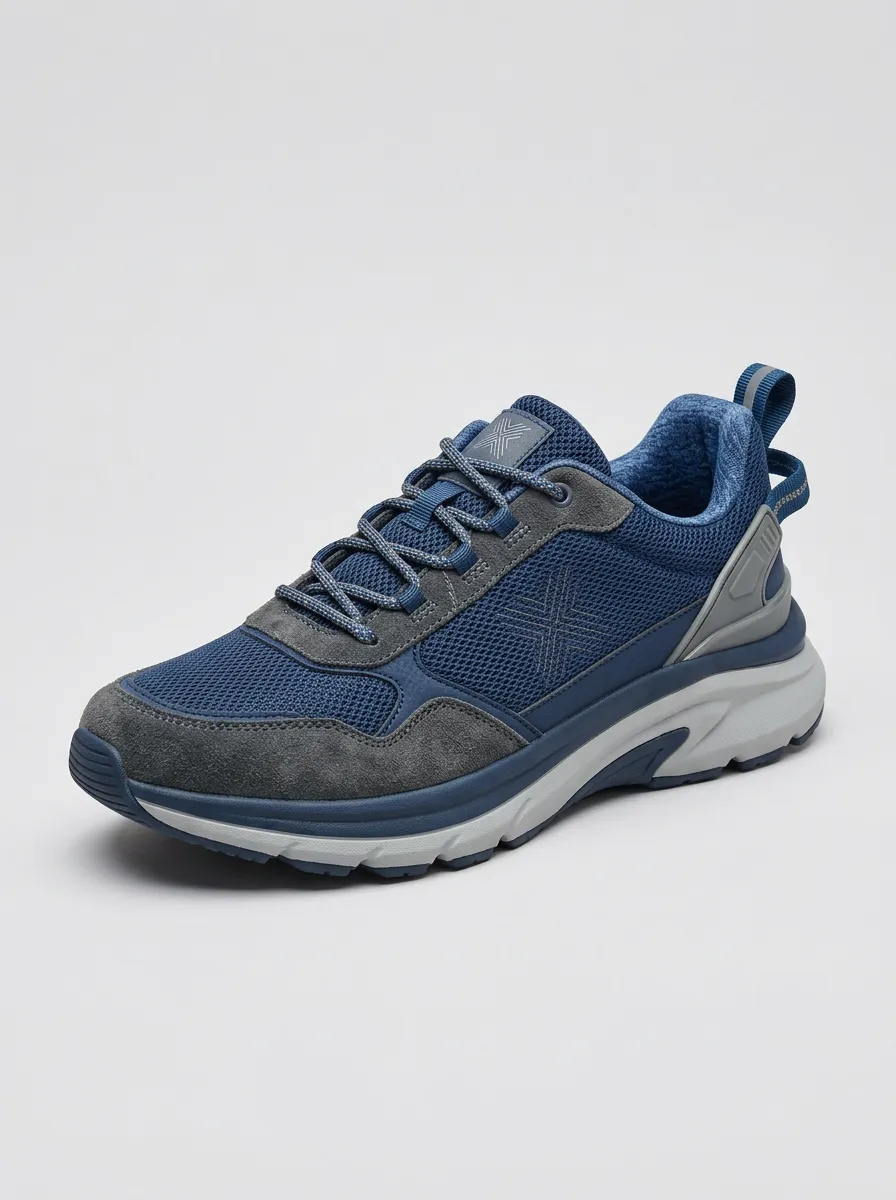 Men's Navy Casual Sport Mesh Suede Athletic Sneakers