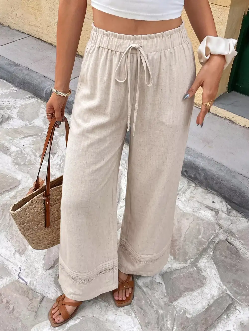 Everyday Casual Drawstring Wide Leg Pants