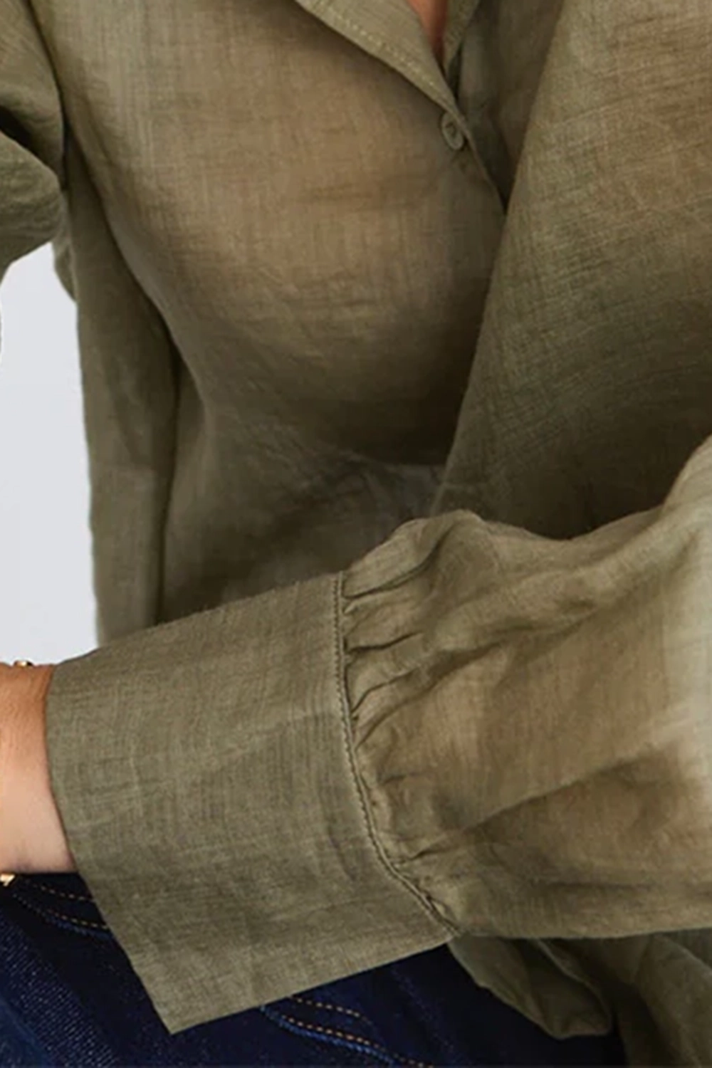 Olive Green Sheer Long - Sleeve Shirt