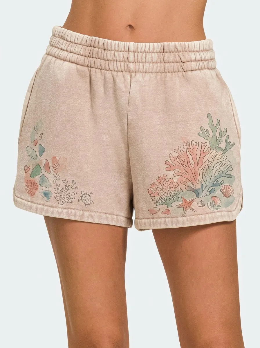 Women's Coastal Coral Reef Sea Turtle Graphic Shorts