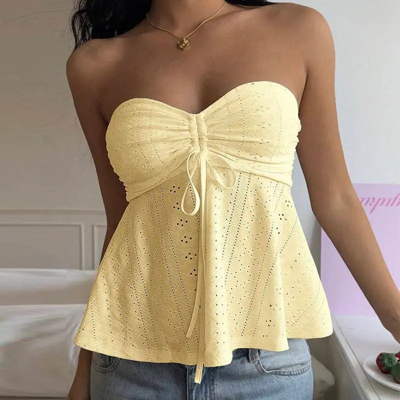 Everyday Fitted Jacquard Drawstring Bustier Top