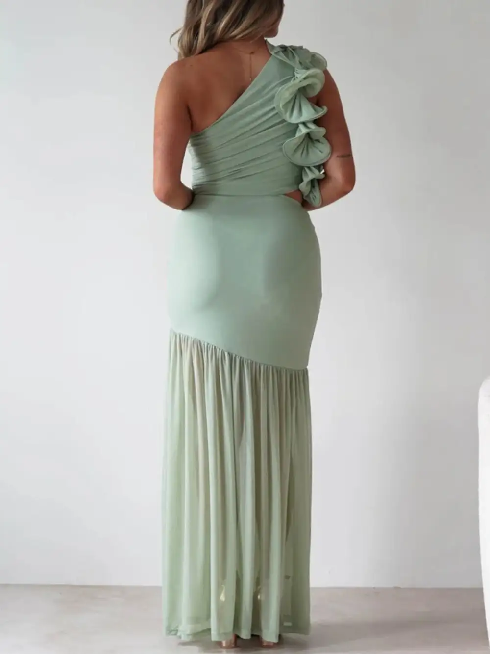 Gathered Detail Ruffle Maxi Dress