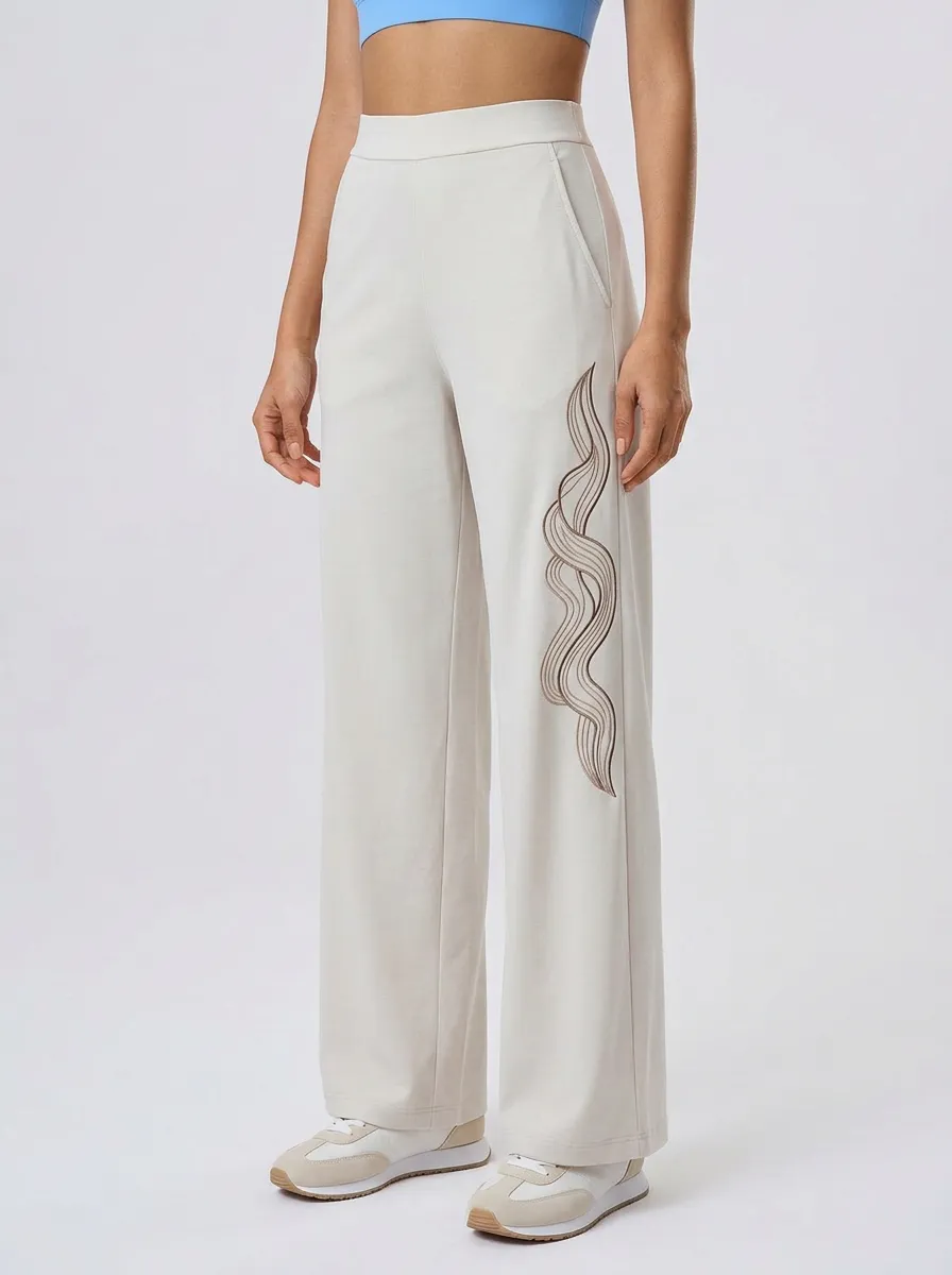 Women's Minimalist Abstract Wave Graphic Wide Leg Pants