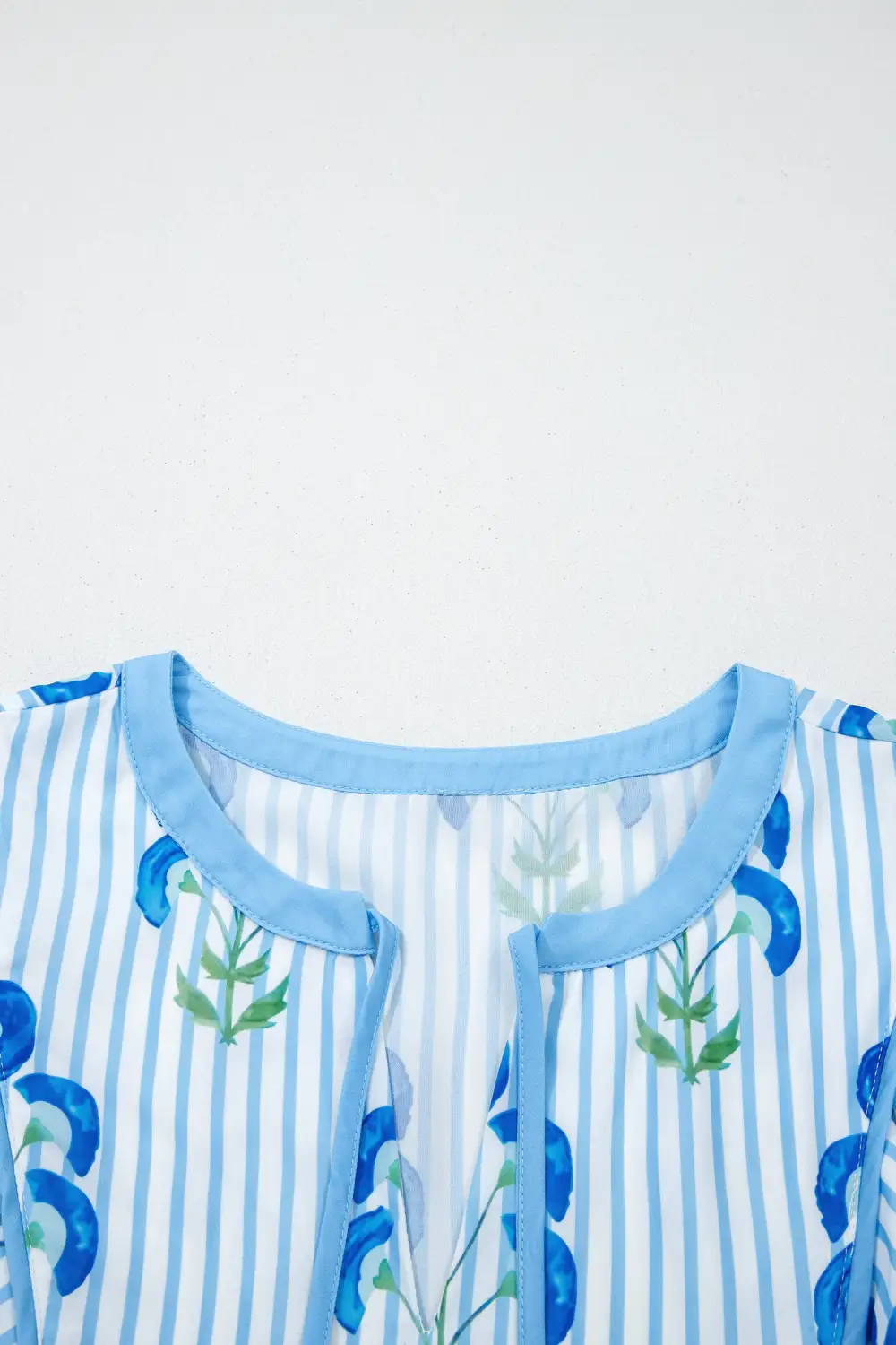 Drape Floral Striped Split Neck Mini Dress