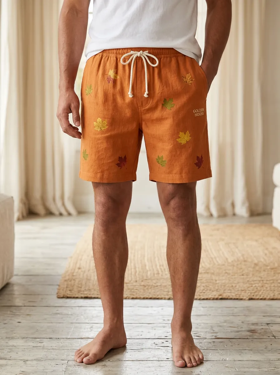 Amber Leaf-print Elastic Waist Shorts