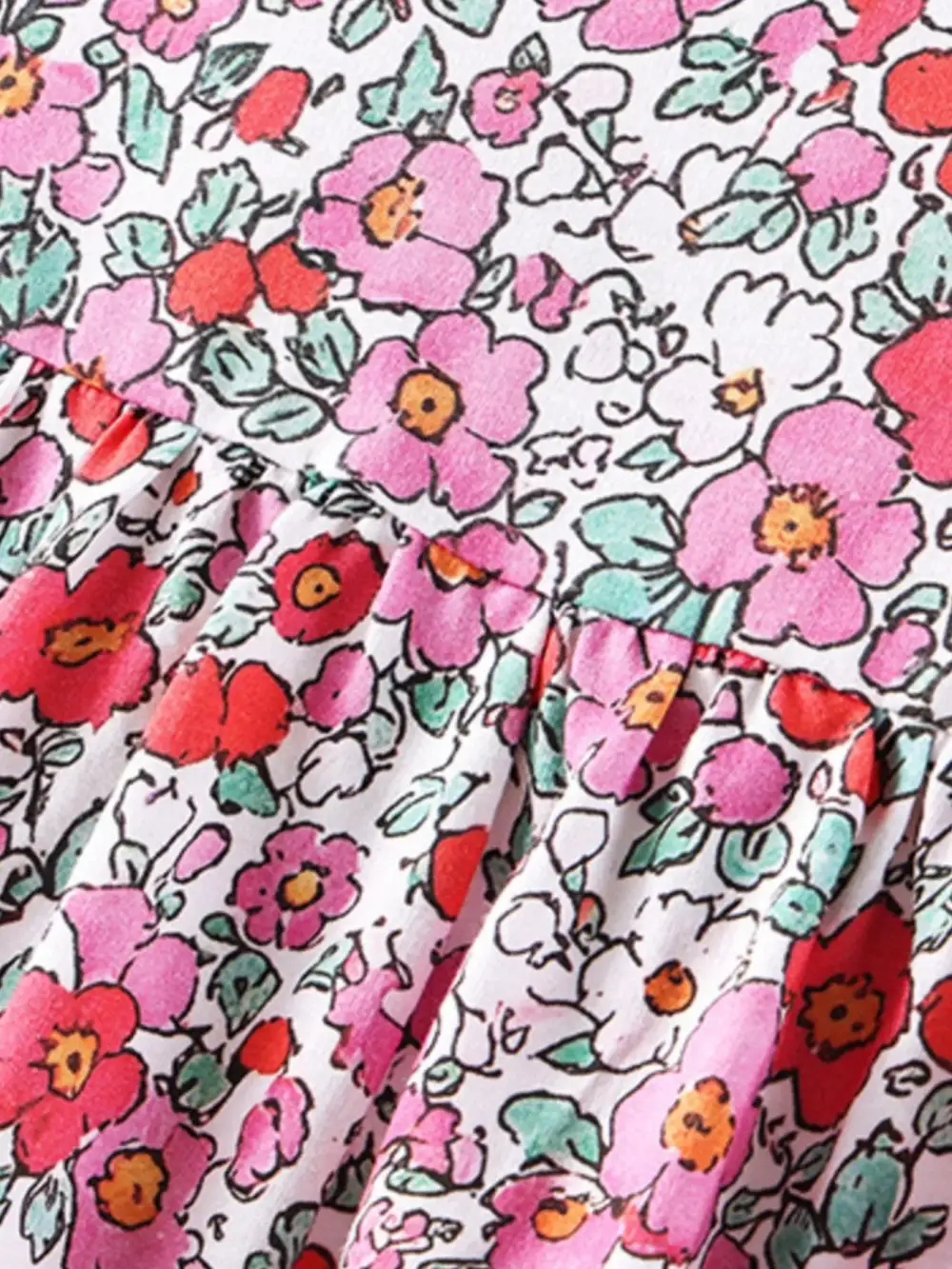 Girls Floral Print Short Sleeve A-Line Dress