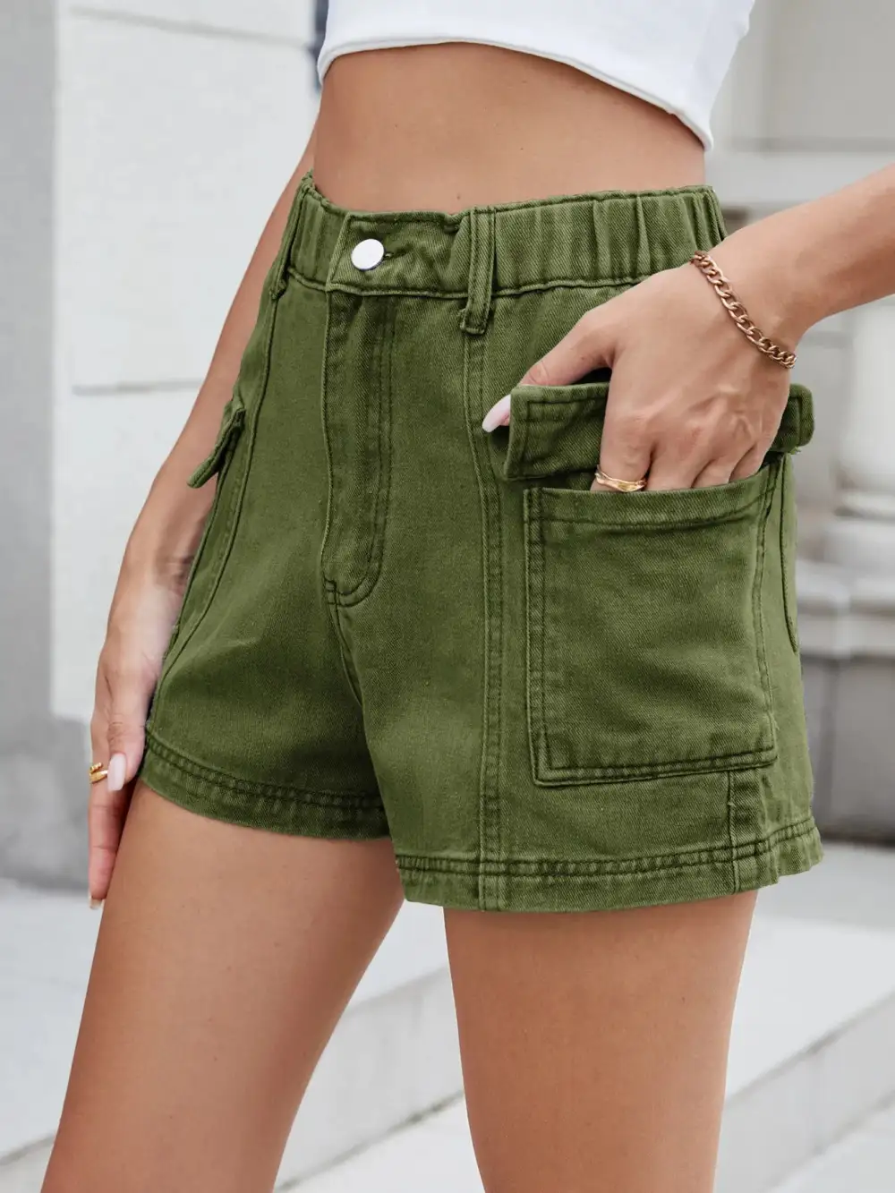 High Waist Cargo Shorts Denim Pants