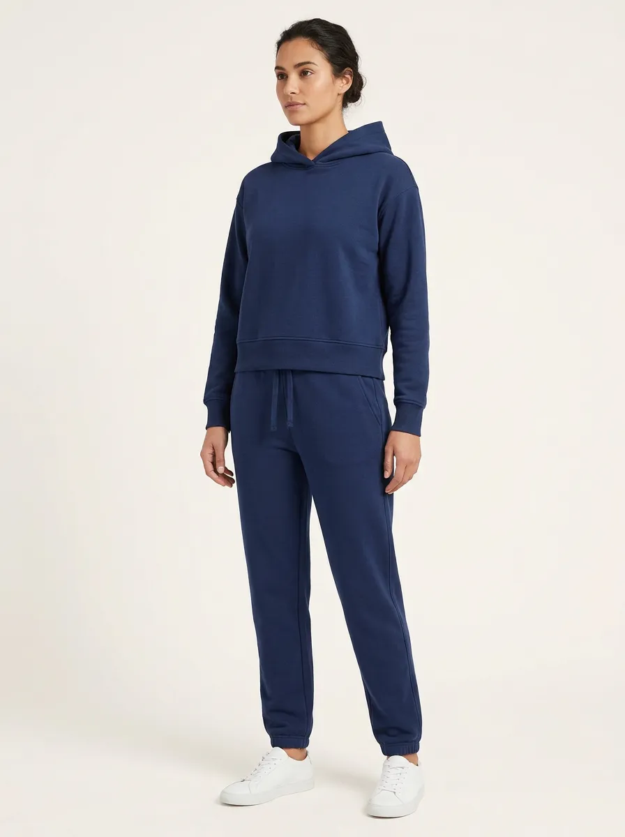 Women's Drawstring-Free Pullover Hoodie and Tapered Jogger Set