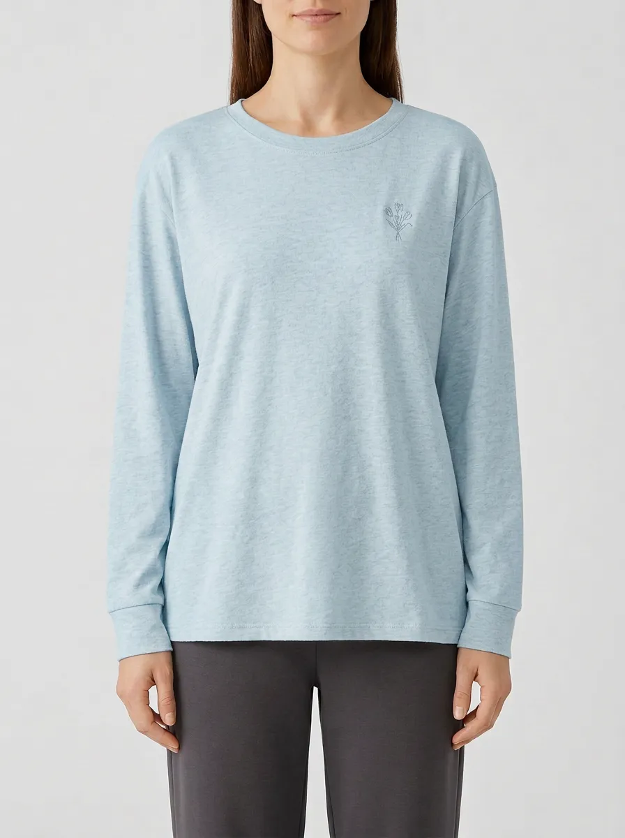 Women's Heather Embroidered Long-Sleeve T-Shirt
