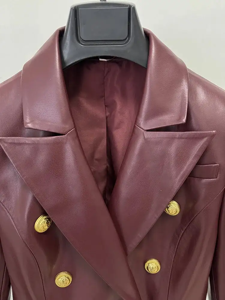 Faux Leather Double Breasted Blazer