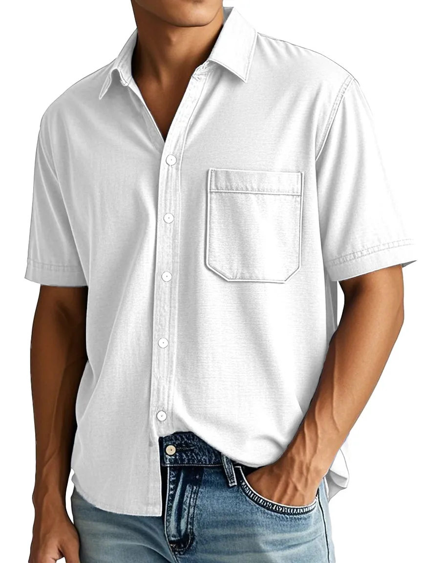 Clean Cut Short Sleeve Open Collar Pocket Shirt