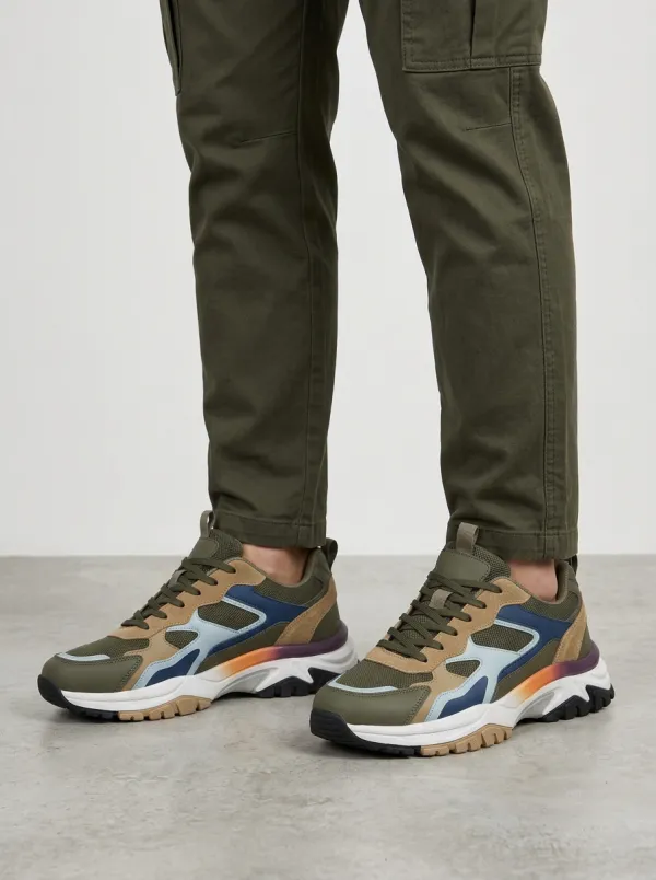 Men's Colorblock Suede Mesh Patchwork Chunky Sole Sneakers