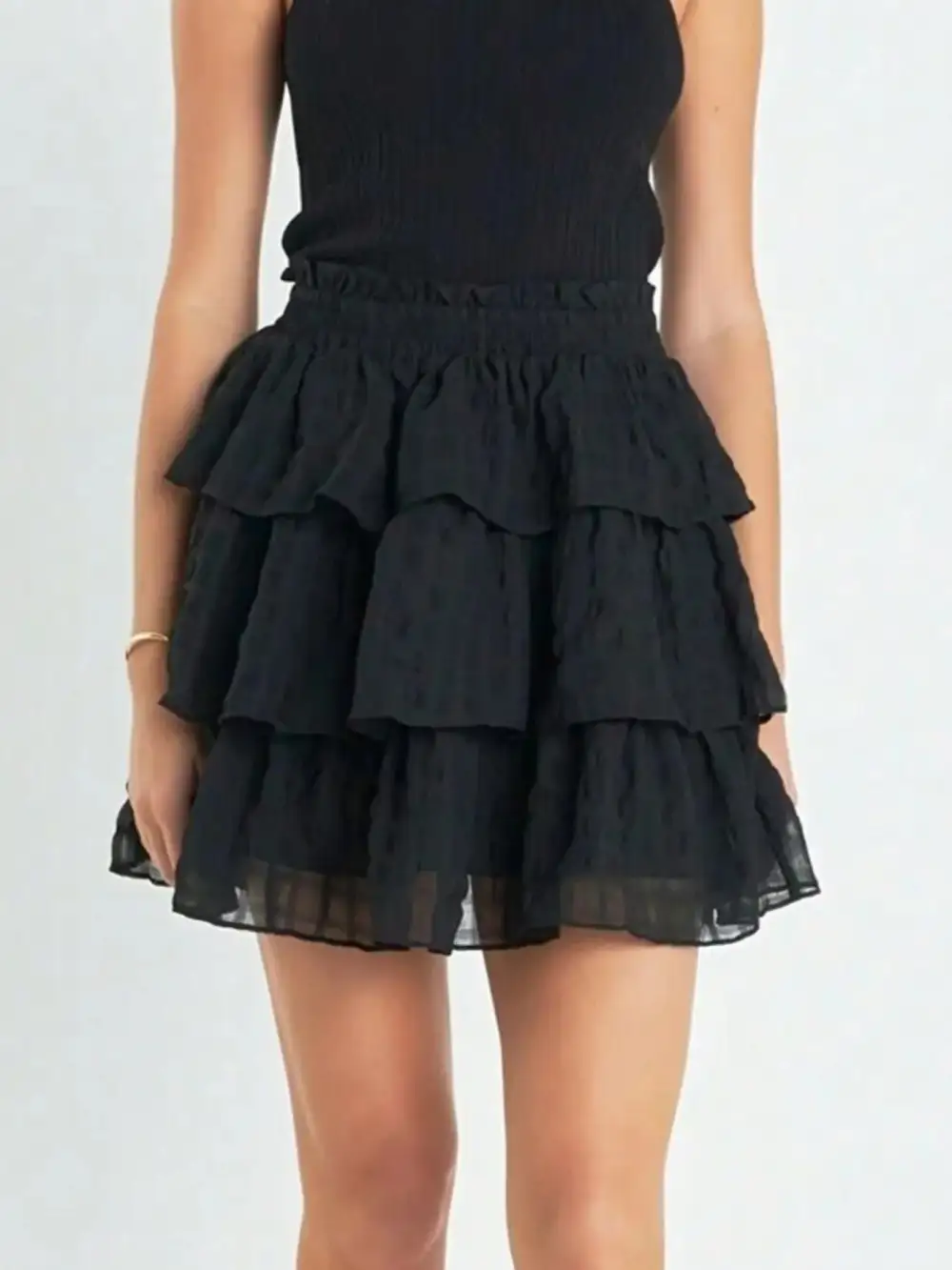 Refined Smocked Ruffle Trim Detail Skirt