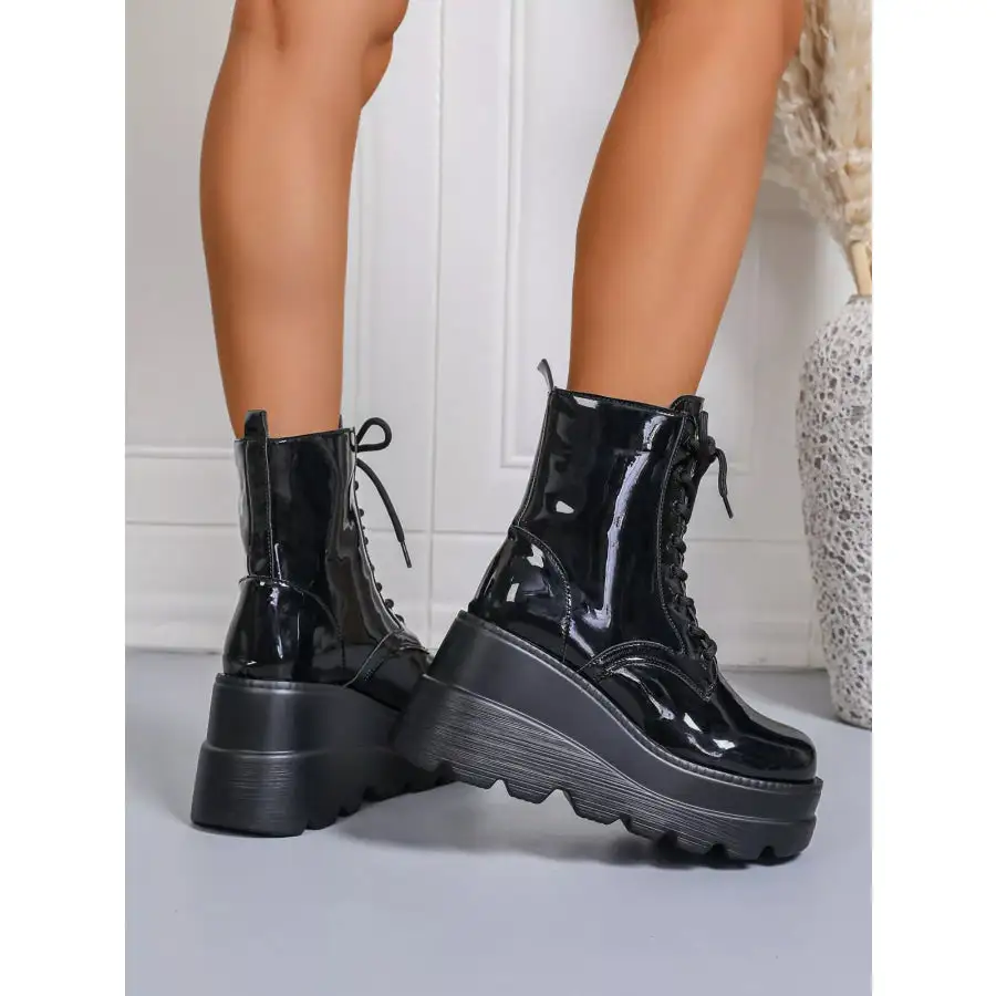 Lace Up Wedge Platform Boots