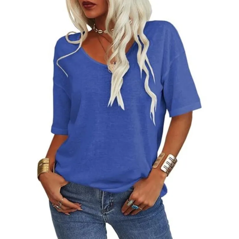 Women's Summer Casual Half Sleeve V-Neck T-Shirt Basic Top