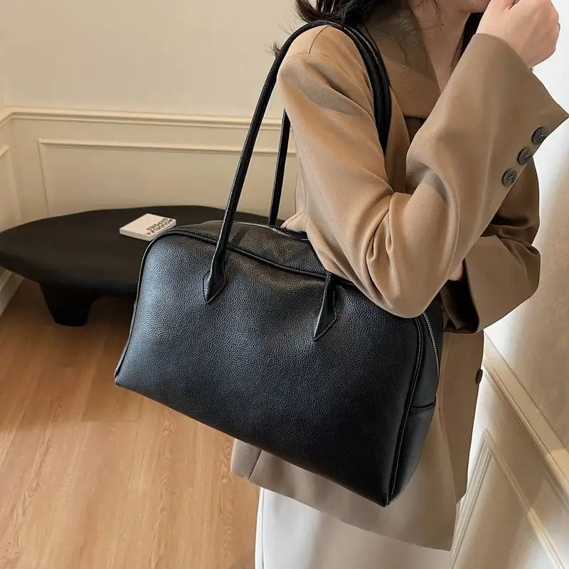Bowling-Style PU Leather Shoulder Bag Versatile