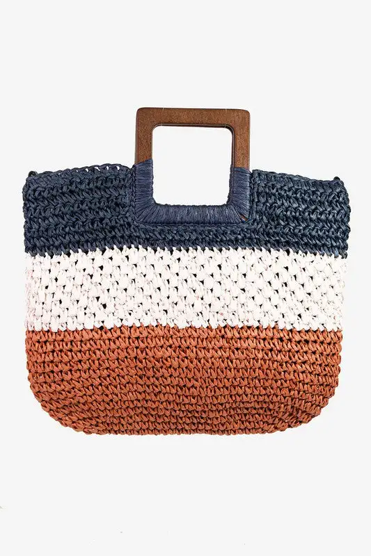 Handmade Straw Braided Striped Tote Bag