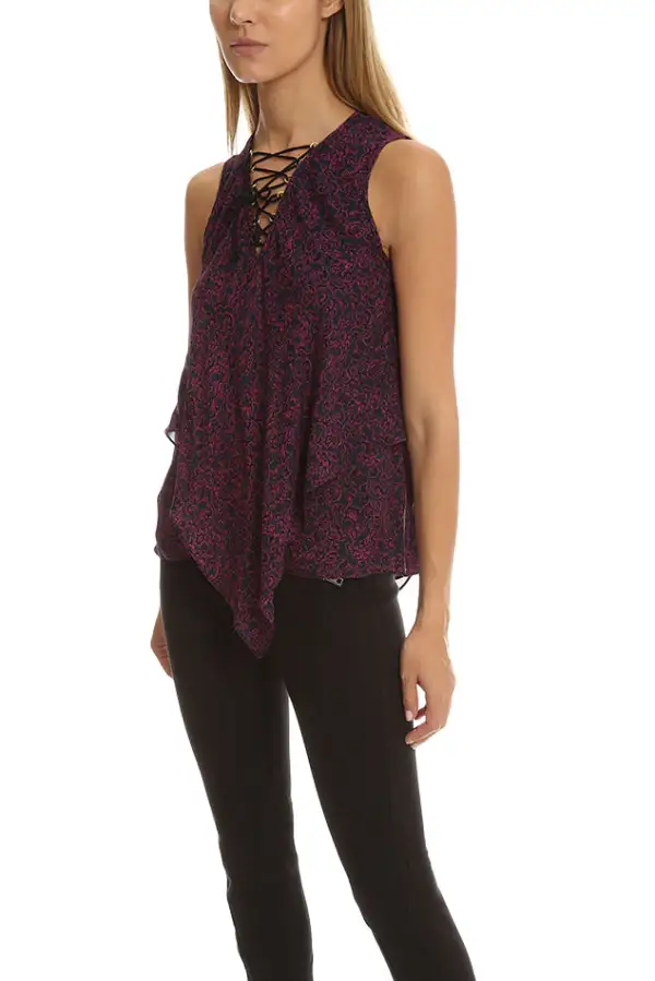 V-Neck Silk Lace Tank Top