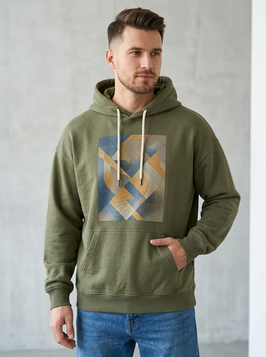 Men's Modern Abstract Geometric Pattern Print Hoodie