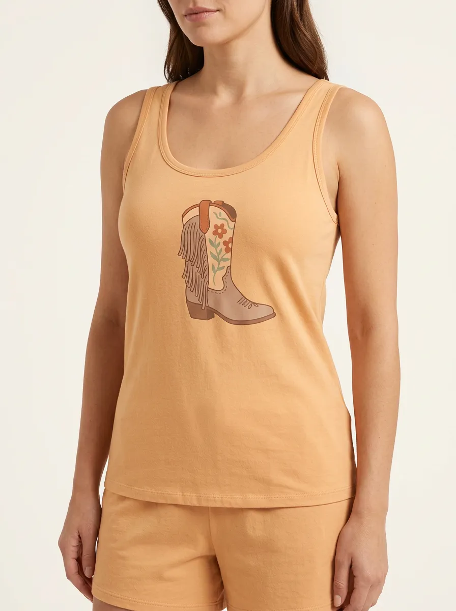 Fringe-Boot Floral Built-In Bra Tank Top