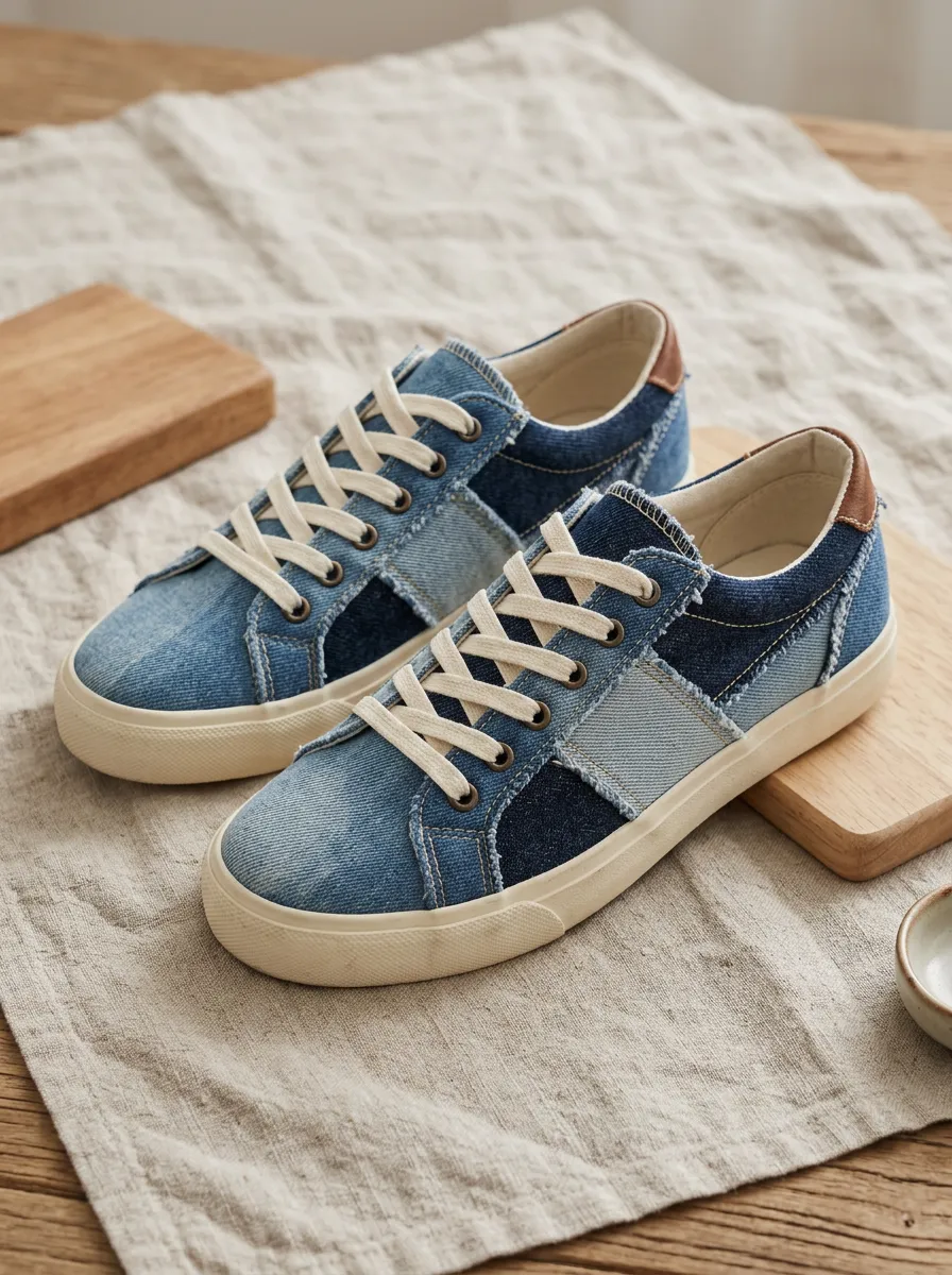 Women's Patchwork Denim Graphic Skate Shoes