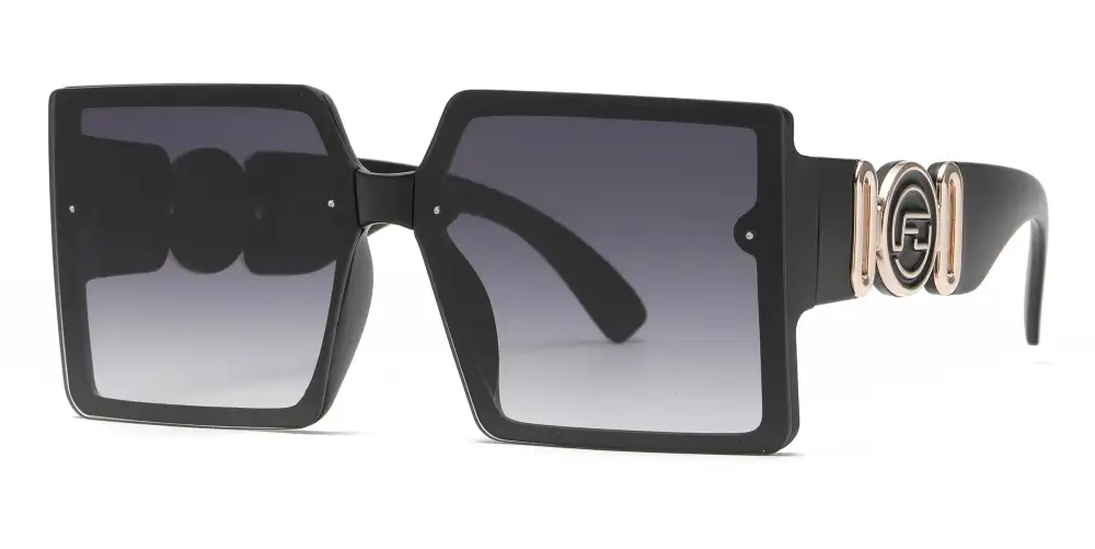 Large Square With Metal Accent Temple Plastic Sunglasses