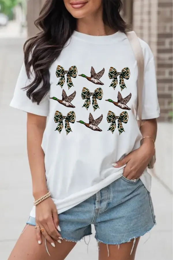 White Camo Bow Flying Mallard Tee