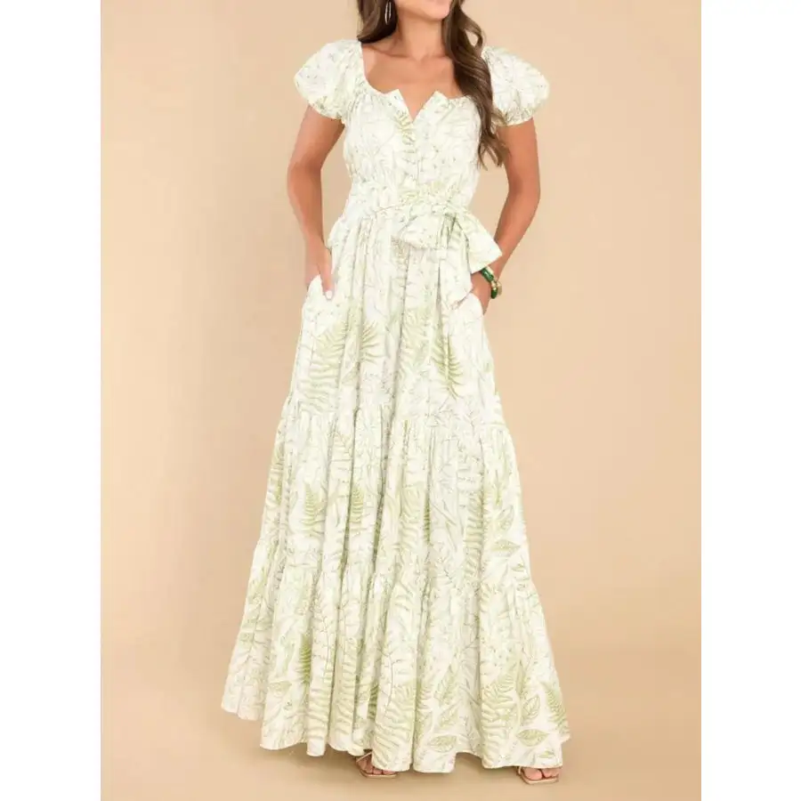 Printed Puff Sleeve Maxi Dress