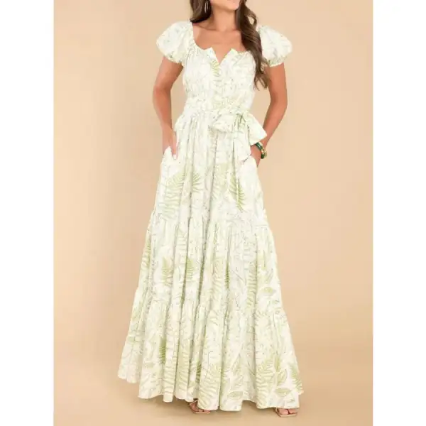 Printed Puff Sleeve Maxi Dress