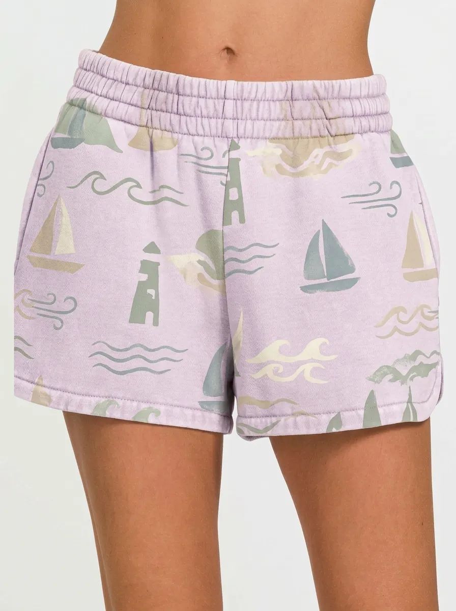 Women's Sierra Coastal Nautical Lighthouse Sailboat Printed Shorts