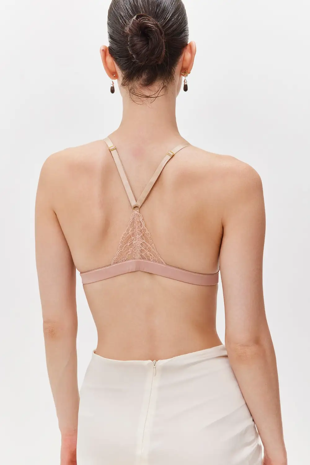 Lace-Trim T-Back Silk Soft Bra