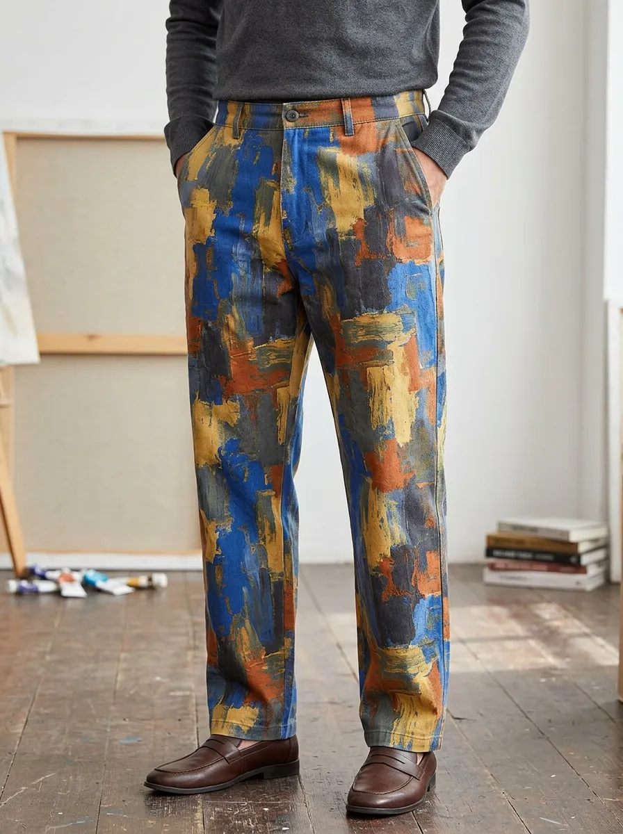 Men's Artistic Style Abstract Oil Painting Printed Pants