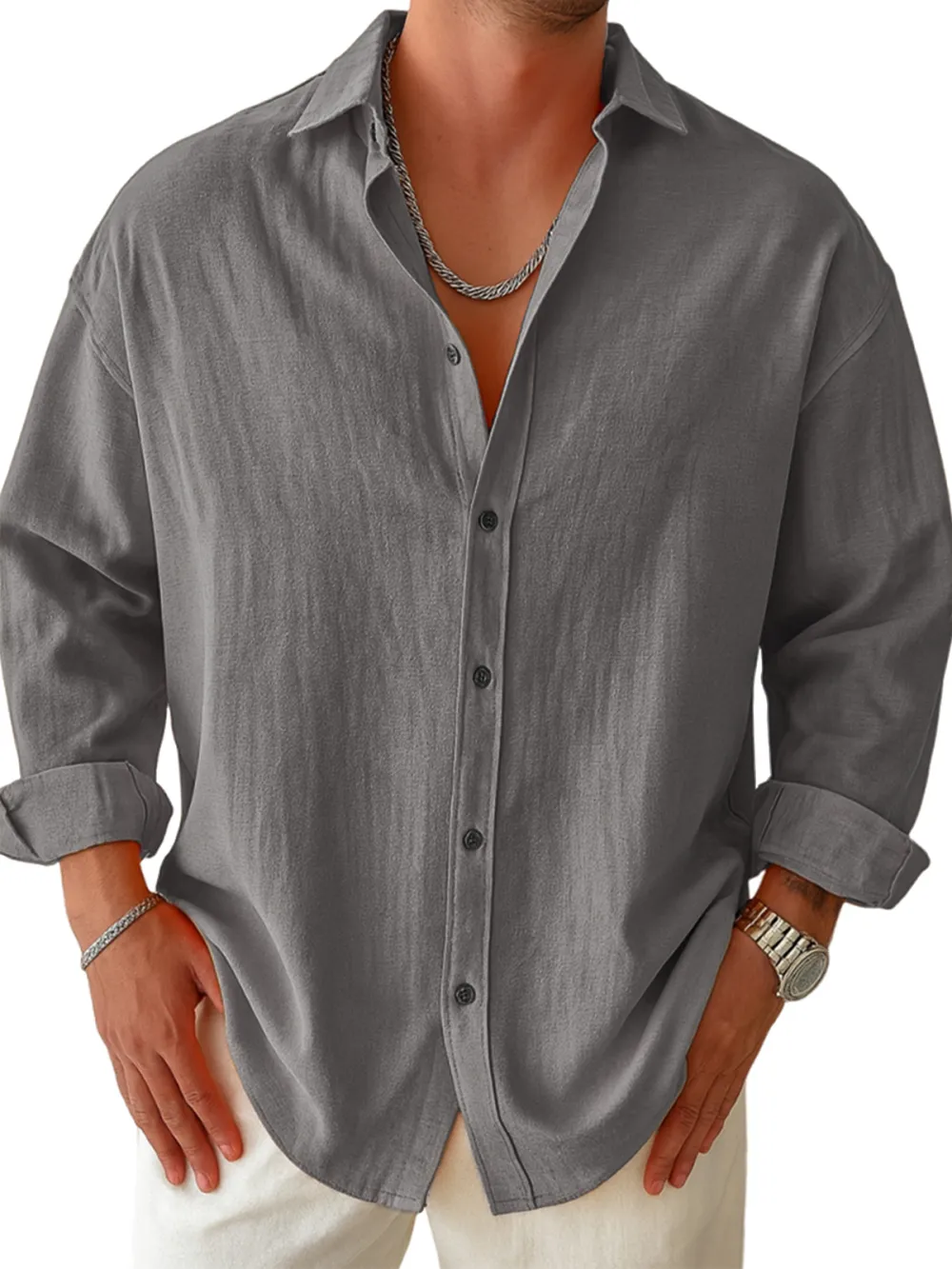 Structured Long Sleeve Pleated Front Shirt
