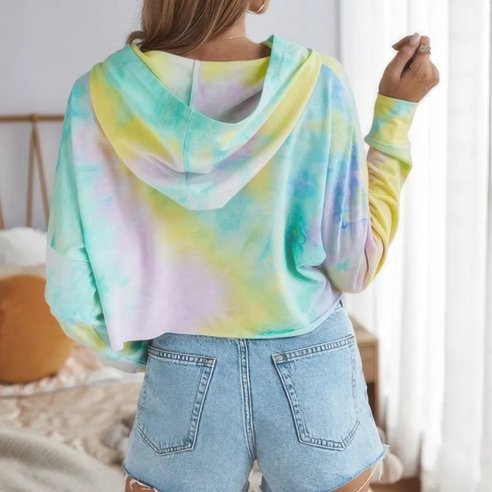 Tie Dye Crop Loose Pullover Hoodie